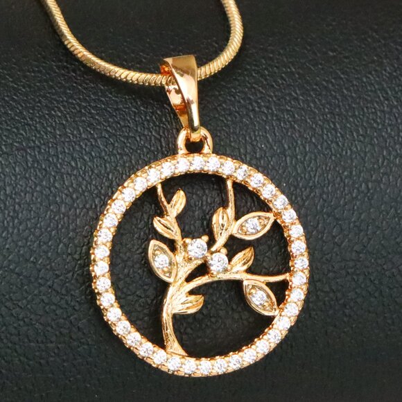 Rose Gold Tree of Life Pendant with CZ Circle – Symbolic Nature Design, XPPT1827 - Picture 1 of 13